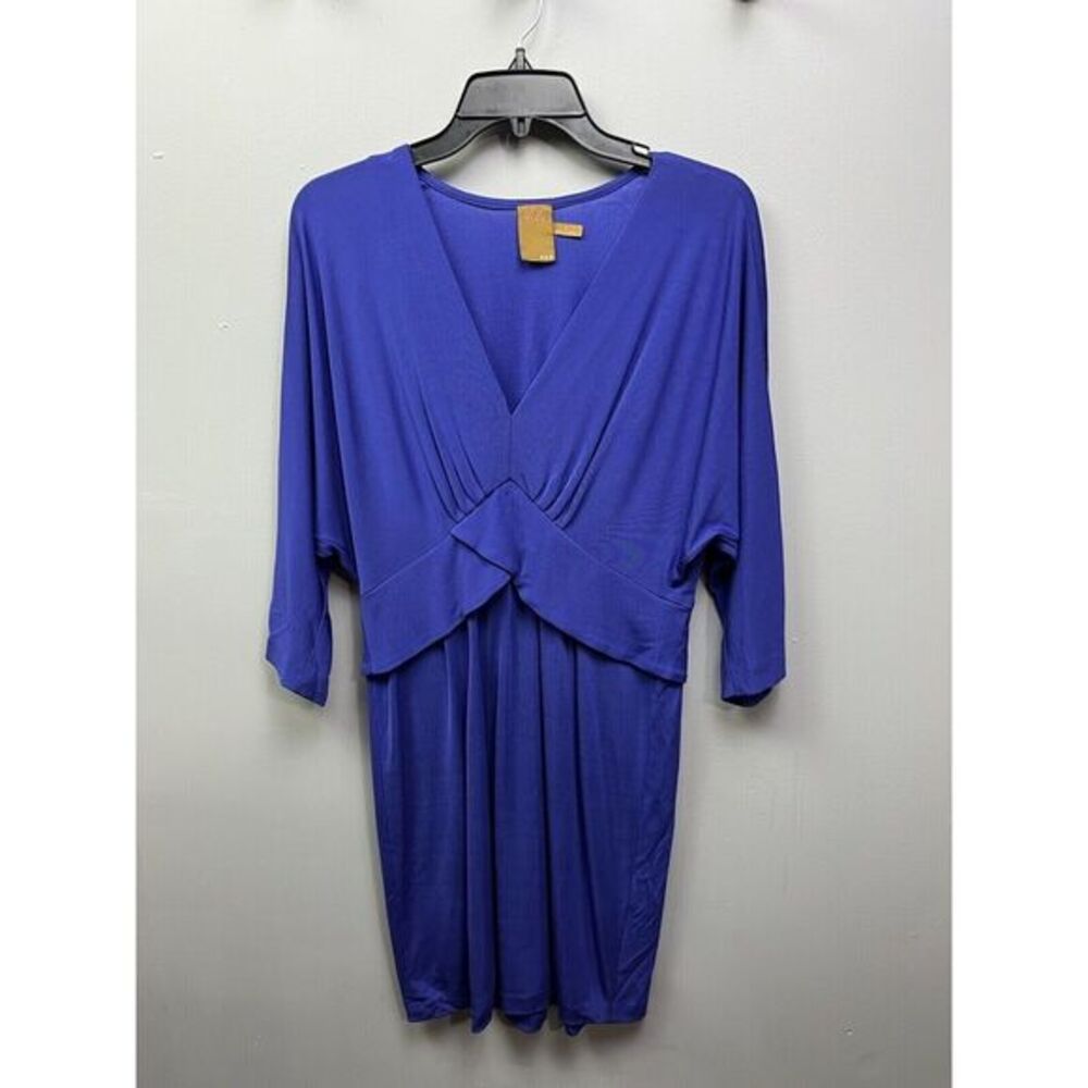 Anthropologie Ali Ro‎ Dress Womens 8 Retro Pleated Royal Blue 3/4 Sleeve V-neck